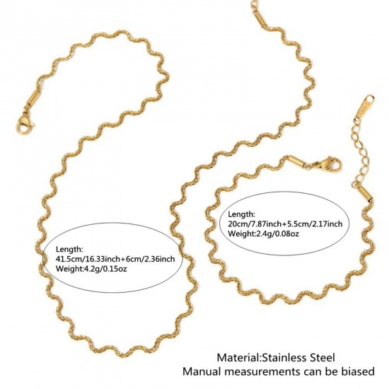 Picture of Wholesale Wave Link Chain Necklace & Bracelet, 18K Gold Plated 304 Stainless Steel, Women's Eco-friendly PVD Vacuum Plating Stylish Dainty Gift Jewelry For Retailer 1 Piece