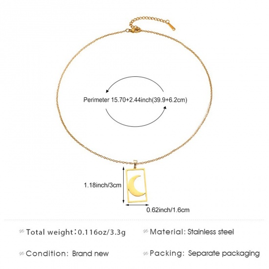 Picture of Wholesale Sun & Moon Pendant Charm Necklace, 304 Stainless Steel Link Cable Chain, Couple's Eco-friendly Galaxy Dainty Gift Jewelry For Retailer 40cm(15.7") + 6cm(2.4") long, 1 Piece