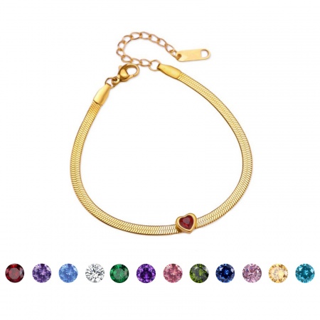Immagine di All'Ingrosso Catena di Serpente Piatta Braccialetti, Placcato Oro 18K 304 Acciaio Inossidabile & Strass, Donne Placcatura Sottovuoto PVD Ecologica Pietre Nascita Elegante Regalo Fornitura di Gioielli 1 Pz
