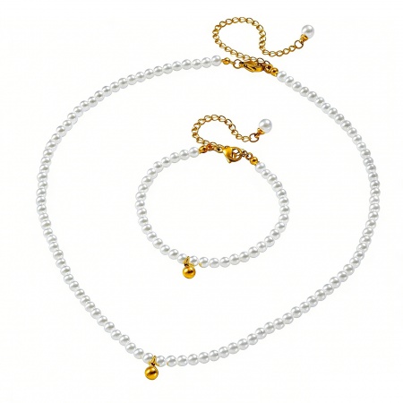 Picture of Wholesale White Imitation Pearl Necklace & Bracelet, Gold Plated 304 Stainless Steel & Acrylic, Women's Eco-friendly PVD Vacuum Plating Stylish Dainty Gift Jewelry For Retailer