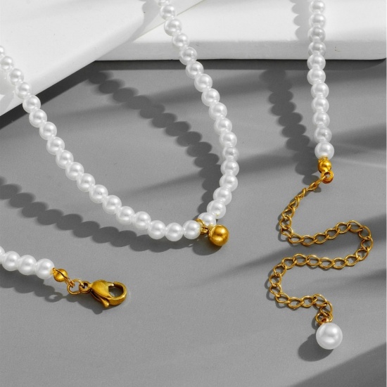 Picture of Wholesale White Imitation Pearl Necklace & Bracelet, Gold Plated 304 Stainless Steel & Acrylic, Women's Eco-friendly PVD Vacuum Plating Stylish Dainty Gift Jewelry For Retailer