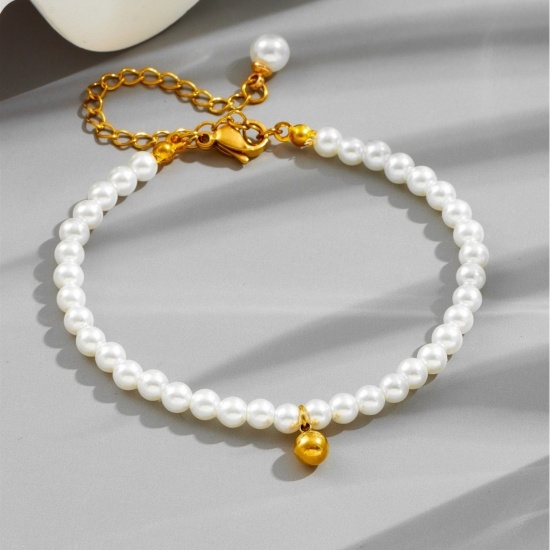 Picture of Wholesale White Imitation Pearl Necklace & Bracelet, Gold Plated 304 Stainless Steel & Acrylic, Women's Eco-friendly PVD Vacuum Plating Stylish Dainty Gift Jewelry For Retailer