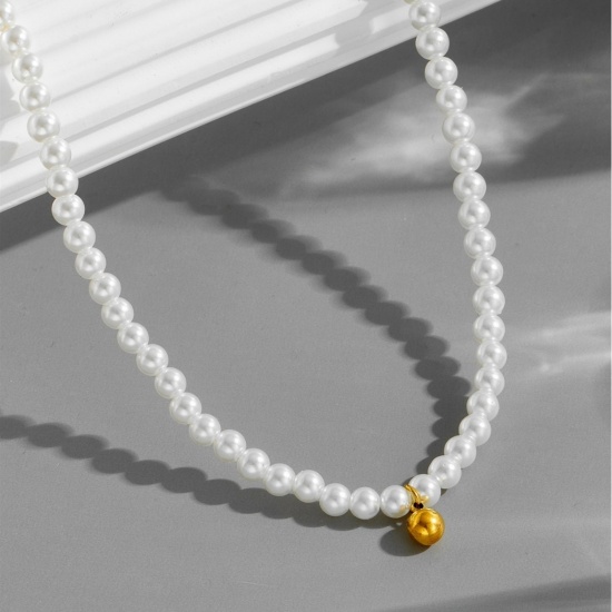 Picture of Wholesale White Imitation Pearl Necklace & Bracelet, Gold Plated 304 Stainless Steel & Acrylic, Women's Eco-friendly PVD Vacuum Plating Stylish Dainty Gift Jewelry For Retailer