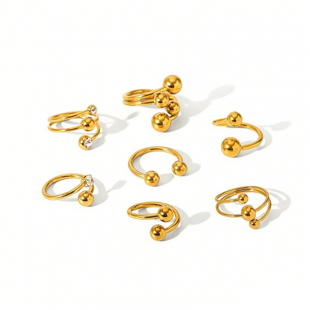 Picture of Wholesale Women's Gift Ball Open Rings, 18K Gold Plated 304 Stainless Steel, Stylish Dainty Jewelry Supply