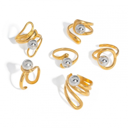 Picture of Wholesale Women's Gift Ball Open Rings, Silver Tone & 18K Gold Plated 304 Stainless Steel, Stylish Dainty Jewelry Supply 18mm(US Size 7.75)