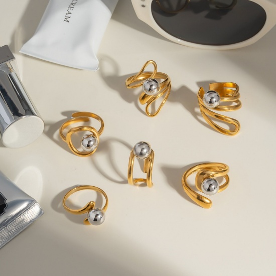 Picture of Wholesale Women's Gift Ball Open Rings, Silver Tone & 18K Gold Plated 304 Stainless Steel, Stylish Dainty Jewelry Supply 18mm(US Size 7.75)