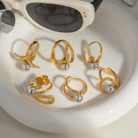 Picture of Wholesale Women's Gift Ball Open Rings, Silver Tone & 18K Gold Plated 304 Stainless Steel, Stylish Dainty Jewelry Supply 18mm(US Size 7.75)