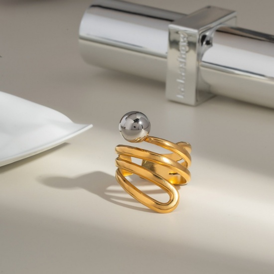Picture of Wholesale Women's Gift Ball Open Rings, Silver Tone & 18K Gold Plated 304 Stainless Steel, Stylish Dainty Jewelry Supply 18mm(US Size 7.75)