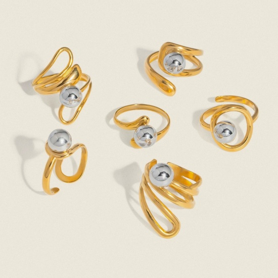 Picture of Wholesale Women's Gift Ball Open Rings, Silver Tone & 18K Gold Plated 304 Stainless Steel, Stylish Dainty Jewelry Supply 18mm(US Size 7.75)