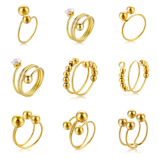 Picture of Wholesale Women's Gift Ball Open Rings, Multicolor 201 Stainless Steel, Stylish Dainty Jewelry Supply