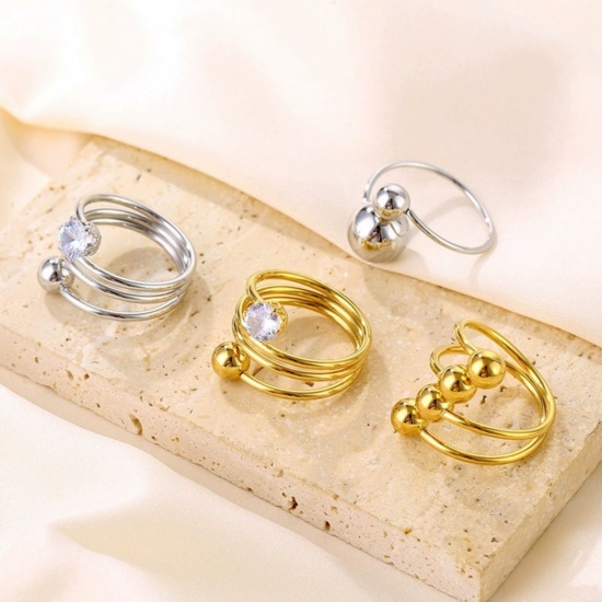 Picture of Wholesale Women's Gift Ball Open Rings, Multicolor 201 Stainless Steel, Stylish Dainty Jewelry Supply