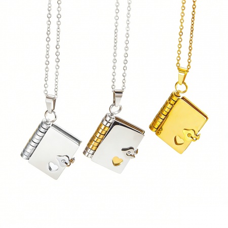 Immagine di Libro di Pagine Girevoli e Apribile Incisione Personalizzata Disponibile Collana con Ciondolo All'Ingrosso, 304 Acciaio Inossidabile Catena a Cavo, Unisex Ecologico Creativo Elegante San Valentino Gioielli Per Rivenditore, 40cm + 5cm Lunghezza, 1 Pz