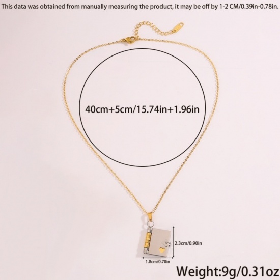 Picture of Wholesale Unique Openable Flip Page Book Customize Engraving Supported Pendant Charm Necklace, 304 Stainless Steel Link Cable Chain, Unisex Eco-friendly Creative Stylish Valentine's Day Jewelry For Retailer, 40cm(15.7") + 5cm(2") long, 1 Piece