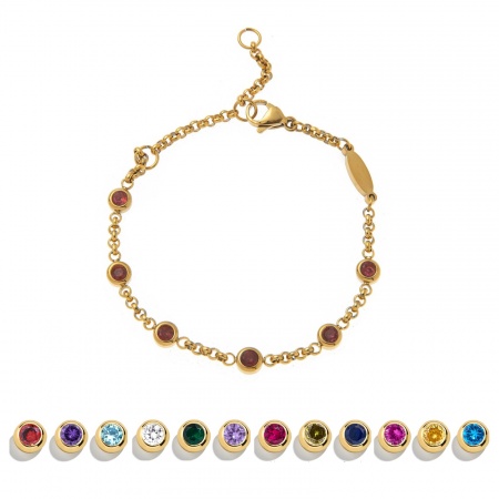 Imagen de Piedra De Nacimiento 304 Acero Inoxidable Rollo Cadena Pulsera de Estación Al Por Mayor, Chapado en Oro de 18K PVD Ecológico, Mujeres Sencillo Elegante Regalo Suministro de Joyería, 19cm longitud, 1 Unidad