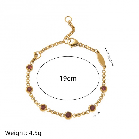 Picture of Wholesale Birthstone 304 Stainless Steel Rolo Chain Station Bracelet, 18K Gold Plated Eco-friendly PVD, Women's Simple Stylish Gift Jewelry Supply, 19cm(7.5") long