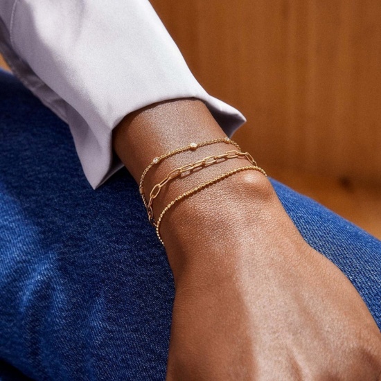Picture of Wholesale Birthstone 304 Stainless Steel Rolo Chain Station Bracelet, 18K Gold Plated Eco-friendly PVD, Women's Simple Stylish Gift Jewelry Supply, 19cm(7.5") long