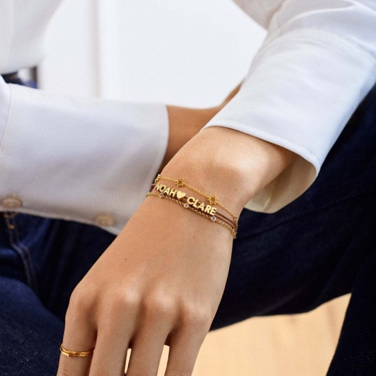 Picture of Wholesale Birthstone 304 Stainless Steel Rolo Chain Station Bracelet, 18K Gold Plated Eco-friendly PVD, Women's Simple Stylish Gift Jewelry Supply, 19cm(7.5") long