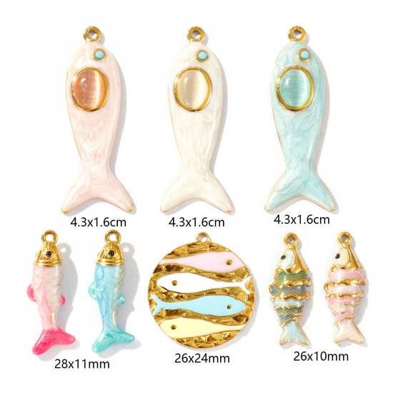 Picture of Eco-friendly PVD Vacuum Plating Waterproof Anti-Tarnish Hypoallergenic 304 Stainless Steel Ocean Jewelry Charms 18K Real Gold Plated Enamel Fish Animal