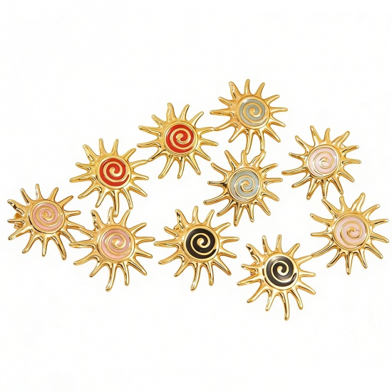 Picture of Wholesale Galaxy Retro Ear Post Stud Earrings, Sun Enamel 18K Gold Plated 304 Stainless Steel, Women's Eco-friendly PVD Vacuum Plating Gift Jewelry Supply 3cm Dia., 1 Pair
