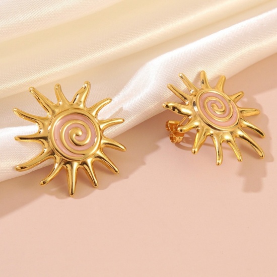 Picture of Wholesale Galaxy Retro Ear Post Stud Earrings, Sun Enamel 18K Gold Plated 304 Stainless Steel, Women's Eco-friendly PVD Vacuum Plating Gift Jewelry Supply 3cm Dia., 1 Pair