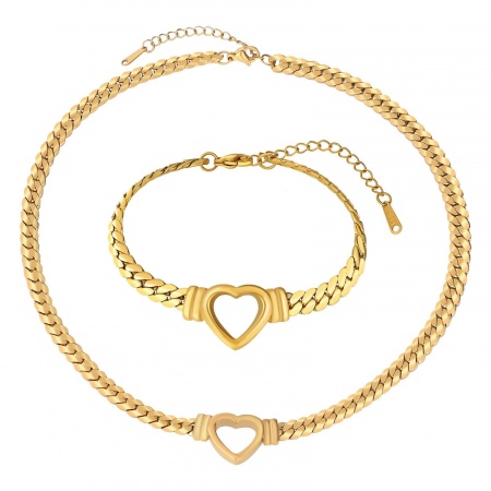 Picture of Wholesale Heart Necklace & Bracelet, 18K Gold Plated 304 Stainless Steel Women's Eco-friendly PVD Vacuum Plating Valentine's Day Stylish Gift Jewelry For Retailer 1 Piece