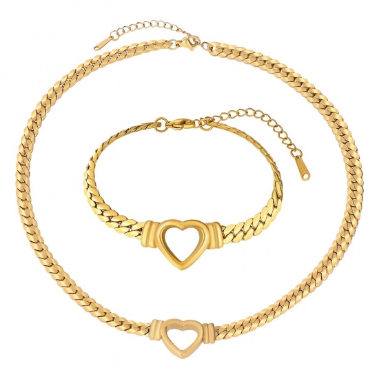 Picture of Wholesale Heart Necklace & Bracelet, 18K Gold Plated 304 Stainless Steel Women's Eco-friendly PVD Vacuum Plating Valentine's Day Stylish Gift Jewelry For Retailer