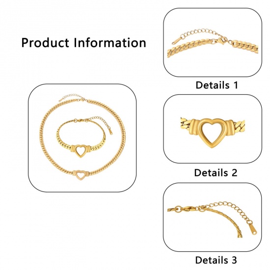 Picture of Wholesale Heart Necklace & Bracelet, 18K Gold Plated 304 Stainless Steel Women's Eco-friendly PVD Vacuum Plating Valentine's Day Stylish Gift Jewelry For Retailer
