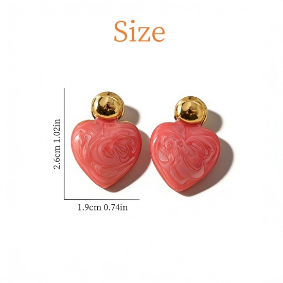 Picture of Wholesale Valentine's Day Retro Ear Post Stud Earrings, Heart 18K Gold Plated 304 Stainless Steel, Women's Eco-friendly Gift Jewelry Supply 26mm x 19mm, 1 Pair