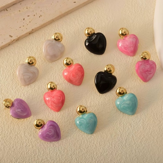 Picture of Wholesale Valentine's Day Retro Ear Post Stud Earrings, Heart 18K Gold Plated 304 Stainless Steel, Women's Eco-friendly Gift Jewelry Supply 26mm x 19mm, 1 Pair
