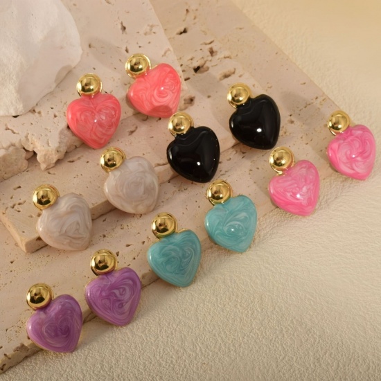 Picture of Wholesale Valentine's Day Retro Ear Post Stud Earrings, Heart 18K Gold Plated 304 Stainless Steel, Women's Eco-friendly Gift Jewelry Supply 26mm x 19mm, 1 Pair