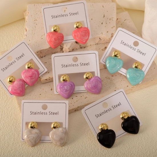 Picture of Wholesale Valentine's Day Retro Ear Post Stud Earrings, Heart 18K Gold Plated 304 Stainless Steel, Women's Eco-friendly Gift Jewelry Supply 26mm x 19mm, 1 Pair