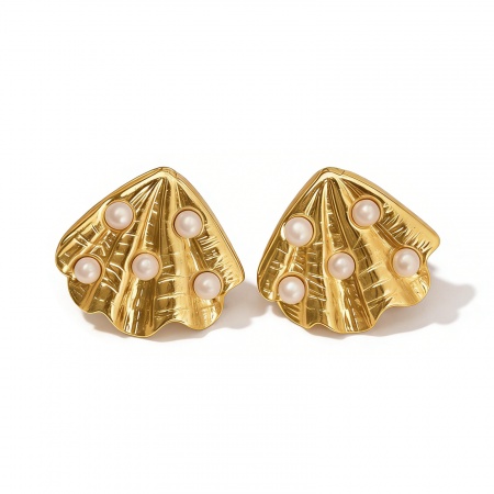 Immagine di All'Ingrosso Elegante Retrò Orecchini a Perno, Imitata Perla Placcato Oro 18K 304 Acciaio Inossidabile, Donne Ecologico Regalo Fornitura di Gioielli 1 Paio
