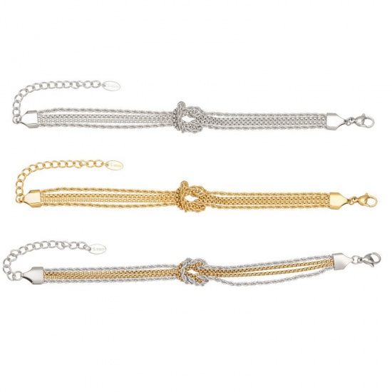 Picture of Wholesale Knot Link Chain Multilayer Layered Bracelet, Multicolor 304 Stainless Steel, Women's Eco-friendly Stylish Simple & Casual Gift Jewelry Supply 17cm(6.7") long, 1 Piece