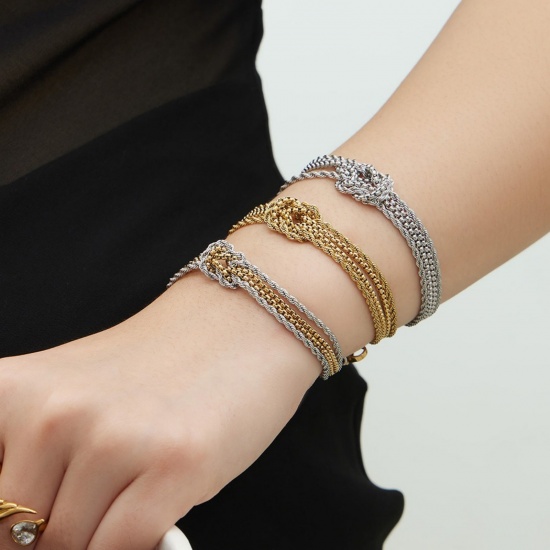 Picture of Wholesale Knot Link Chain Multilayer Layered Bracelet, Multicolor 304 Stainless Steel, Women's Eco-friendly Stylish Simple & Casual Gift Jewelry Supply 17cm(6.7") long, 1 Piece