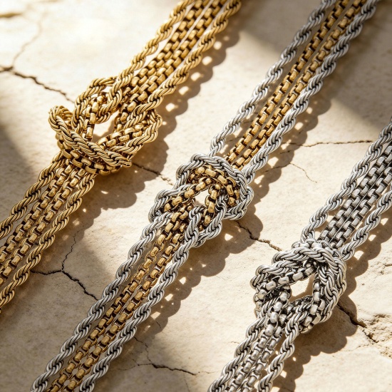 Picture of Wholesale Knot Link Chain Multilayer Layered Bracelet, Multicolor 304 Stainless Steel, Women's Eco-friendly Stylish Simple & Casual Gift Jewelry Supply 17cm(6.7") long, 1 Piece