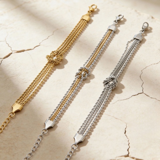 Picture of Wholesale Knot Link Chain Multilayer Layered Bracelet, Multicolor 304 Stainless Steel, Women's Eco-friendly Stylish Simple & Casual Gift Jewelry Supply 17cm(6.7") long, 1 Piece
