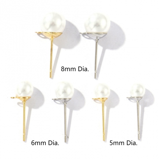 Picture of Eco-friendly 304 Stainless Steel Stylish Ear Post Stud Earring With Loop Connector Accessories Round Multicolor White Acrylic Imitation Pearl