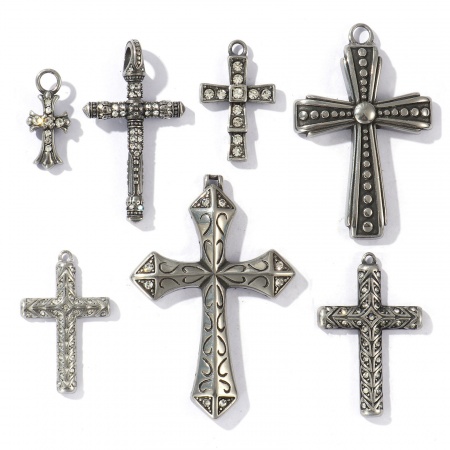 Immagine di 1 Pz Ecologico 304 Acciaio Inossidabile Religione Ciondoli Argento Antico Croce