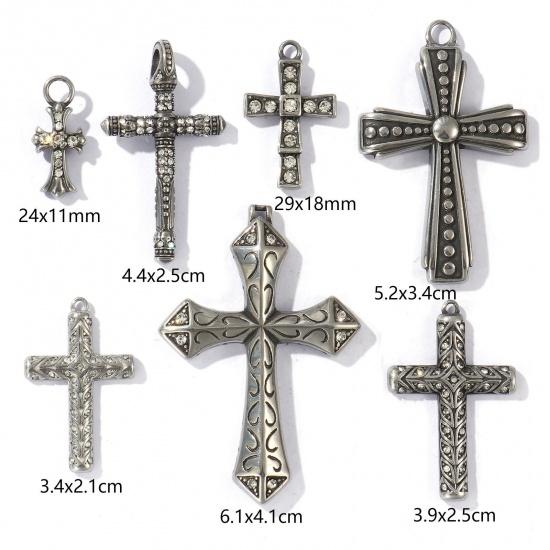 Picture of Eco-friendly 304 Stainless Steel Religious Charms Antique Silver Color Cross