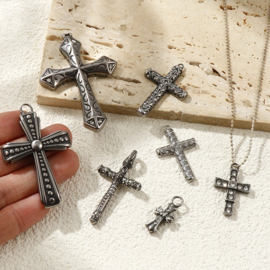 Picture of Eco-friendly 304 Stainless Steel Religious Charms Antique Silver Color Cross