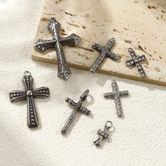 Picture of Eco-friendly 304 Stainless Steel Religious Charms Antique Silver Color Cross