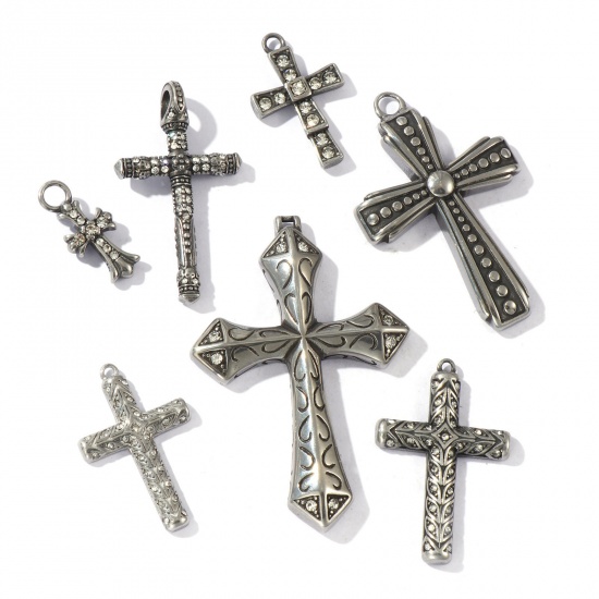 Picture of Eco-friendly 304 Stainless Steel Religious Charms Antique Silver Color Cross