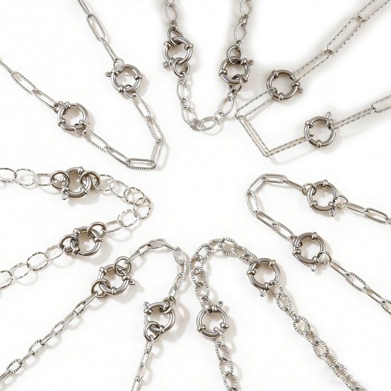 Picture of Wholesale Textured Link Cable Chain Charm Holder Necklace, Silver Tone 304 Stainless Steel, Unisex Eco-friendly Exquisite Simple & Casual Gift Jewelry For Retailer