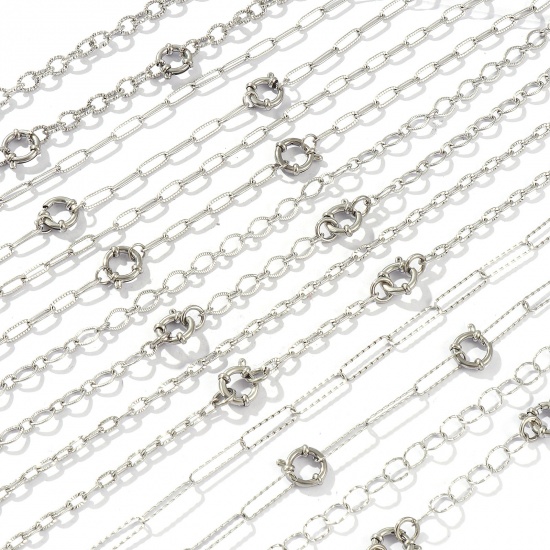 Picture of Wholesale Textured Link Cable Chain Charm Holder Necklace, Silver Tone 304 Stainless Steel, Unisex Eco-friendly Exquisite Simple & Casual Gift Jewelry For Retailer