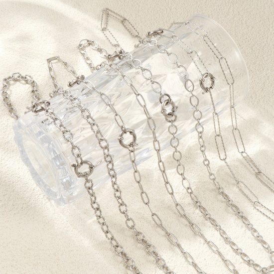 Picture of Wholesale Textured Link Cable Chain Charm Holder Necklace, Silver Tone 304 Stainless Steel, Unisex Eco-friendly Exquisite Simple & Casual Gift Jewelry For Retailer