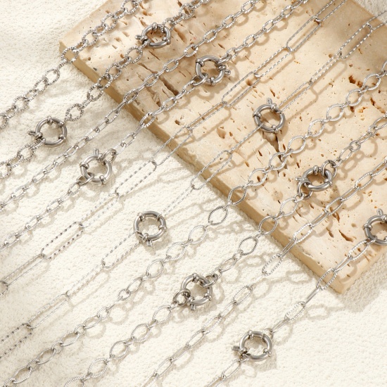 Picture of Wholesale Textured Link Cable Chain Charm Holder Necklace, Silver Tone 304 Stainless Steel, Unisex Eco-friendly Exquisite Simple & Casual Gift Jewelry For Retailer