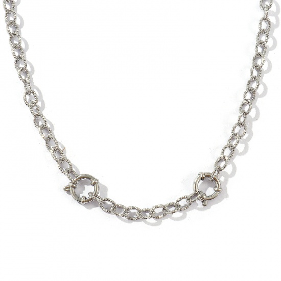 Picture of Wholesale Textured Link Cable Chain Charm Holder Necklace, Silver Tone 304 Stainless Steel, Unisex Eco-friendly Exquisite Simple & Casual Gift Jewelry For Retailer