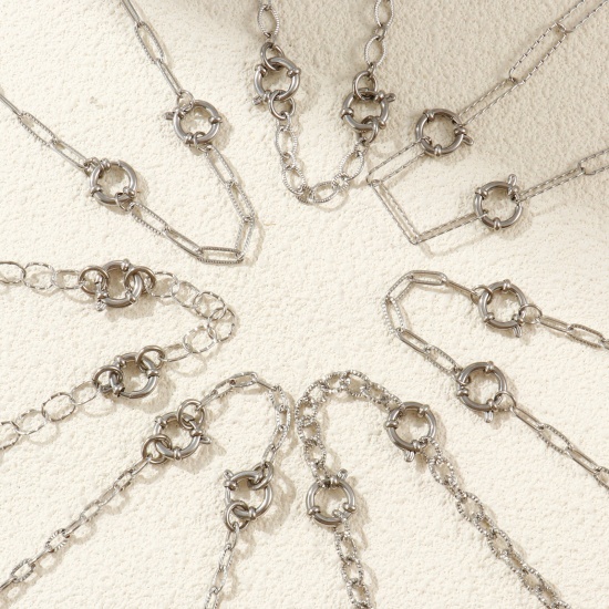 Picture of Wholesale Textured Link Cable Chain Charm Holder Necklace, Silver Tone 304 Stainless Steel, Unisex Eco-friendly Exquisite Simple & Casual Gift Jewelry For Retailer