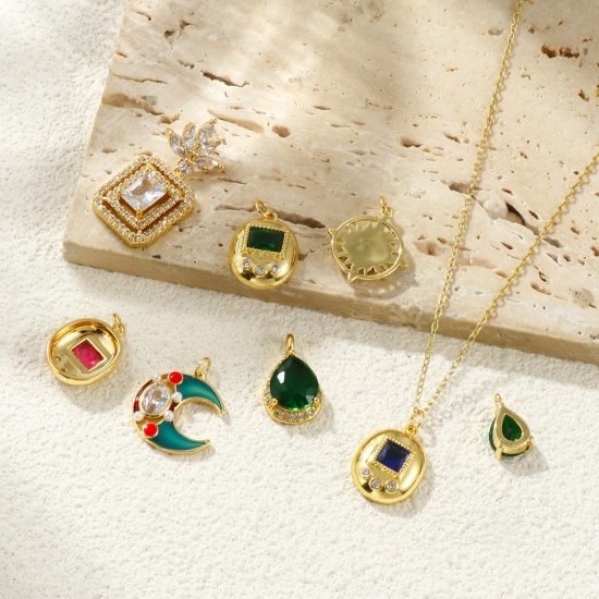 Bild von Umweltfreundlich Messing und Strass Charms 18K Echtgold plattiert