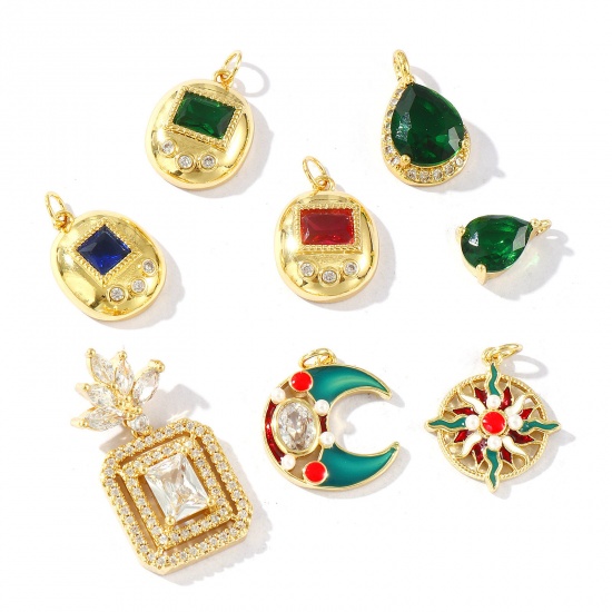 Bild von Umweltfreundlich Messing und Strass Charms 18K Echtgold plattiert